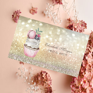 Carte De Visite Cute Elegant Bokeh Macaron Cupcake Bakery