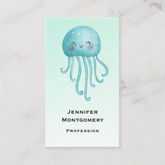 Carte De Visite Cute et Joyeuse méduse bleu-vert (Devant)