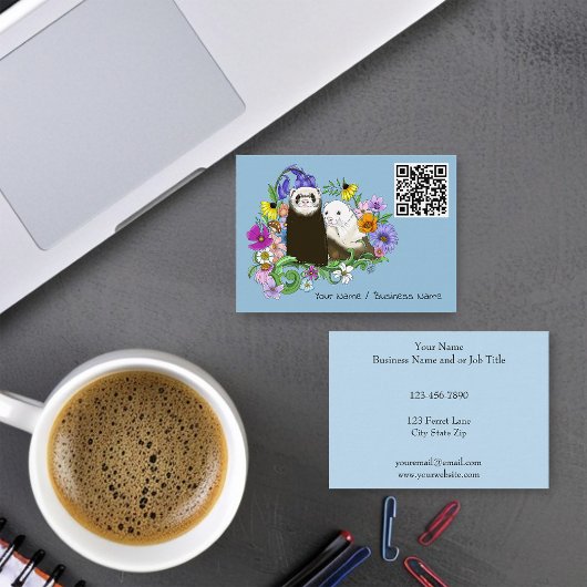 Carte De Visite Cute Ferrets Floral