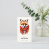 Carte De Visite Cute Fox in a Red Scarf Autumn Image (Debout devant)