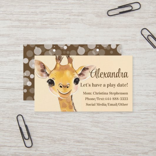 Carte De Visite Cute Giraffe Kids Name Childrens Play Date Calling (Devant/Arrière en situation)
