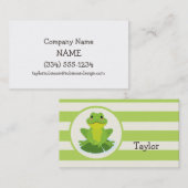 Carte De Visite Cute Grenouille verte sur Motif rayé (Devant / Derrière)
