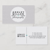 Carte De Visite Cute Grey Et Blanc Chevron Aqua Dividers Coeurs (Devant / Derrière)