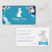 Carte De Visite Cute Happy Chien Floral Botanique Bleu Animaux Ser (Devant / Derrière)