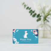 Carte De Visite Cute Happy Chien Floral Botanique Bleu Animaux Ser (Debout devant)