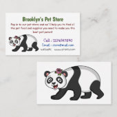 Carte De Visite Cute happy panda bear with flower cartoon (Devant / Derrière)