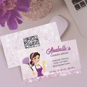 Carte De Visite Cute House Cleaning Service Maid QR Code