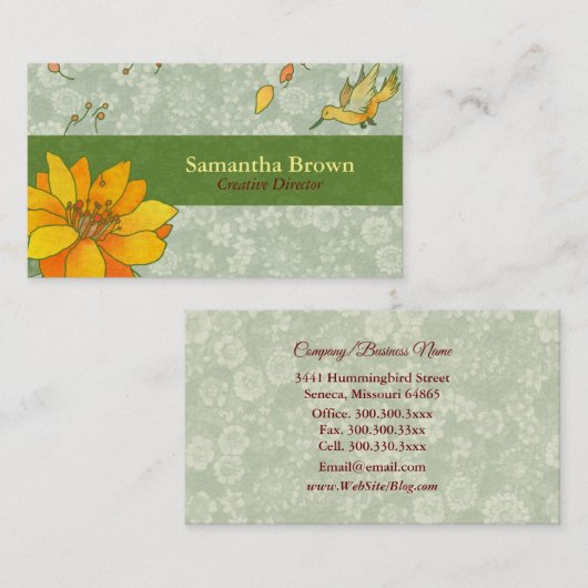 Carte De Visite Cute Hummingbird Designer (Devant / Derrière)