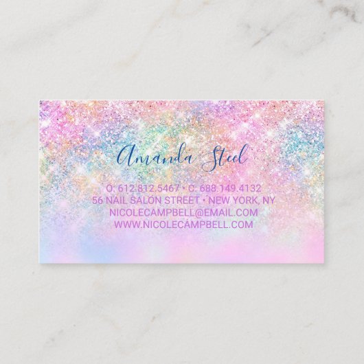 Carte De Visite Cute iridescente licorn ombre parties scintillant (Dos)