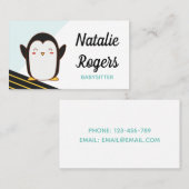 Carte De Visite Cute Kawaii Penguin Babysitter Nanny Garderie Enfa (Devant / Derrière)
