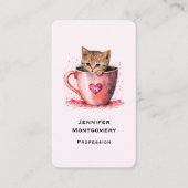 Carte De Visite Cute Kitten dans un Teacup avec les coeurs (Devant)