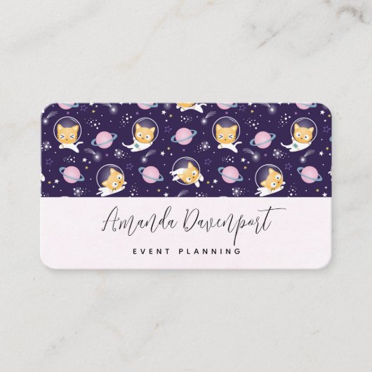 Carte De Visite Cute Kitty Chat Astronauts Motif (Devant)