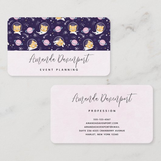 Carte De Visite Cute Kitty Chat Astronauts Motif (Devant / Derrière)