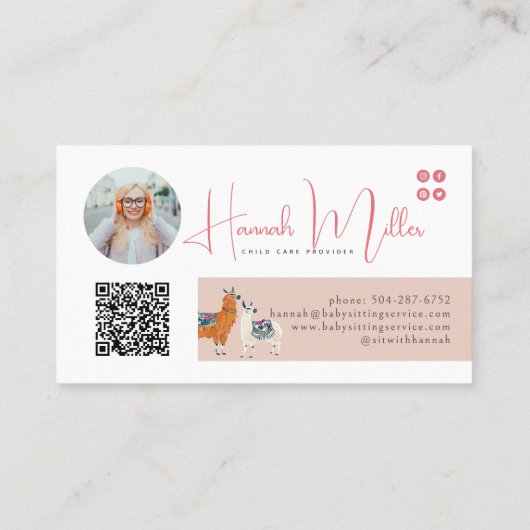Carte De Visite Cute lamas moderne | Code QR photo (Dos)