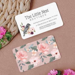 Carte De Visite Cute Little Watercolor Baby Bird & Floral Branch