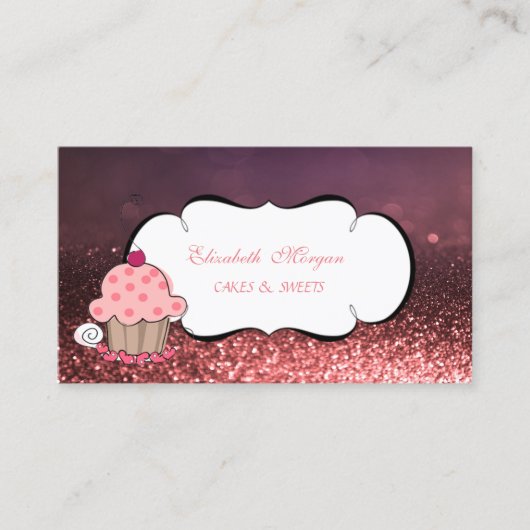 Carte De Visite Cute moderne adorable boulangerie Cupcake Bokeh (Devant)