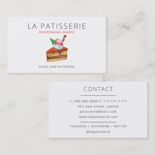 Carte De Visite Cute moderne Pink Cheesecake boulangerie pâtisseri (Devant / Derrière)