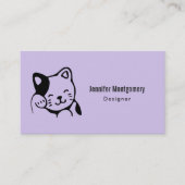 Carte De Visite Cute noir et blanc Kitty Chat Waving Bonjour (Devant)