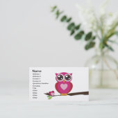 Carte De Visite Cute Owl Love Hearts Girly Retro (Debout devant)