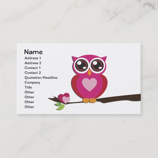 Carte De Visite Cute Owl Love Hearts Girly Retro (Devant)