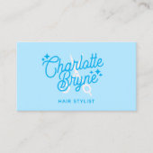 Carte De Visite Cute Pastel Blue Retro Coiffeuse Ciseaux (Devant)