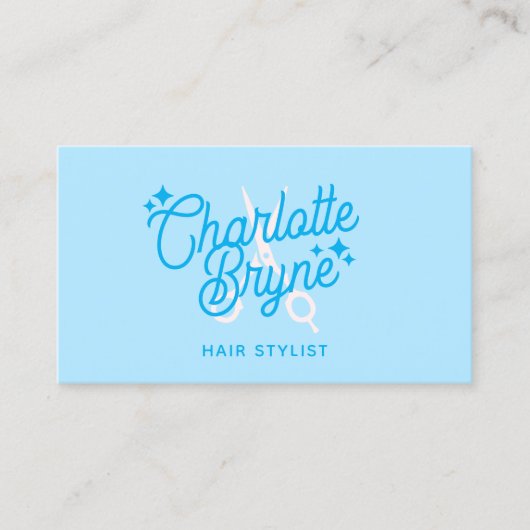 Carte De Visite Cute Pastel Blue Retro Coiffeuse Ciseaux (Devant)