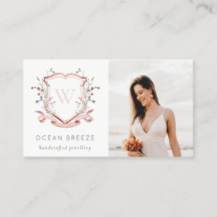 Carte De Visite Cute Pastel Fleur sauvage rose Photo Crest Monogra