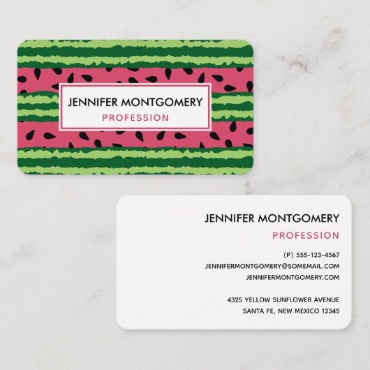 Carte De Visite Cute pastèque Motif rose et vert (Devant / Derrière)