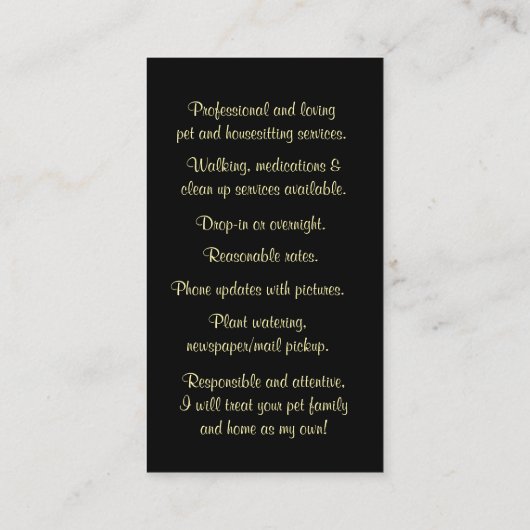 Carte De Visite Cute Pet and Housesitting Dog Cat (Dos)