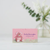 Carte De Visite Cute Pink Bunny Image with Hearts and Foliage (Debout devant)