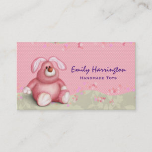 Carte De Visite Cute Pink Bunny Image with Hearts and Foliage