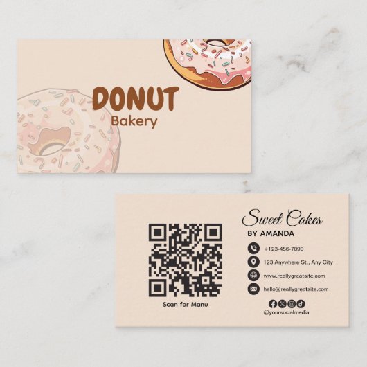 Carte De Visite Cute Pink Donut Bakery  (Devant / Derrière)