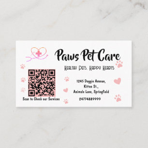 Carte De Visite Cute Pink Paws Pet Care Enseigne de Magasin de Nom
