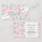 Carte De Visite Cute Pink Teal Unicorn Rainbow (Devant / Derrière)