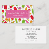 Carte De Visite Cute Popsicle Motif Pink Event Planner (Devant / Derrière)