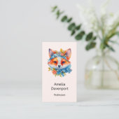 Carte De Visite Cute Renard orange avec Couronne florale (Debout devant)