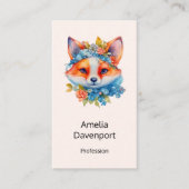 Carte De Visite Cute Renard orange avec Couronne florale (Devant)
