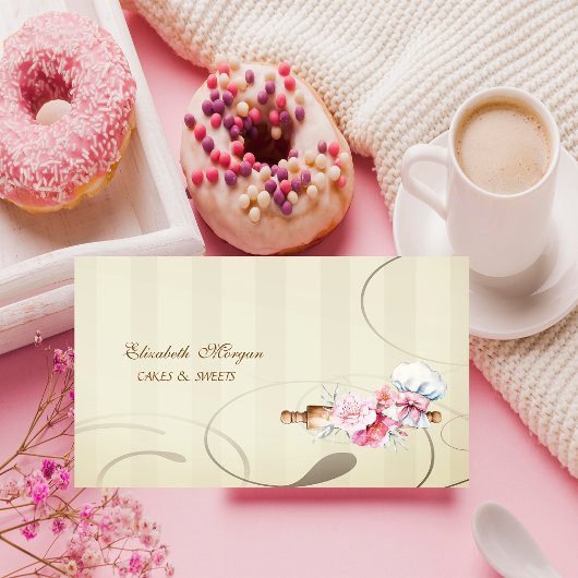 Carte De Visite Cute Rolling Pin Flowers Bakery