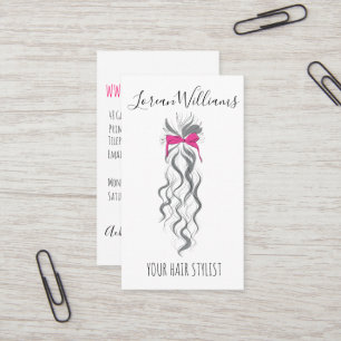 Carte De Visite Cute Rose Bow Gris et Blanc Braider Hair Style