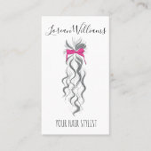 Carte De Visite Cute Rose Bow Gris et Blanc Braider Hair Style (Devant)