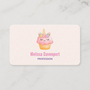 Carte De Visite Cute rose Cupcake Unicorn avec Rose