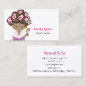 Carte De Visite Cute Rose Girl Avec Curlers Coiffeuse et salon de  (Devant / Derrière)