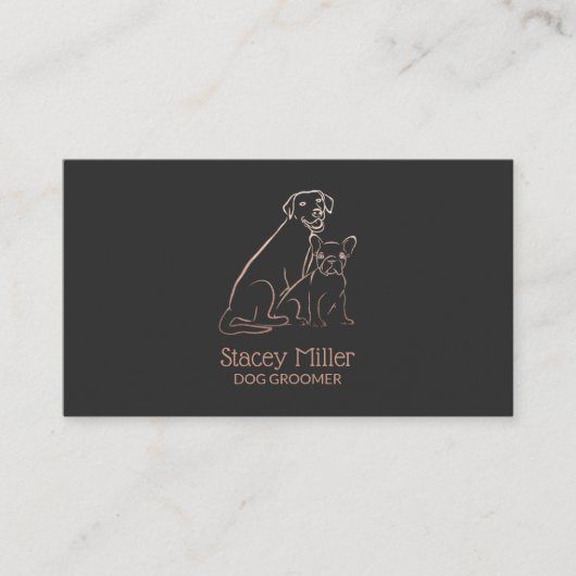 Carte De Visite Cute Rose Gold Simple Chiens Groomers (Devant)