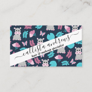 Carte De Visite Cute rose Turquoise Hippo Papillon Floral Lily Pad