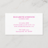 Carte De Visite Cute Simple Bight Pink Professional Company Logo (Dos)