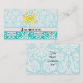 Carte De Visite Cute Sun; Teal Damask (Devant / Derrière)