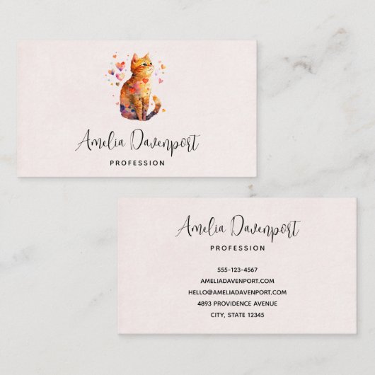 Carte De Visite Cute Tabby Chat avec Coeurs (Devant / Derrière)