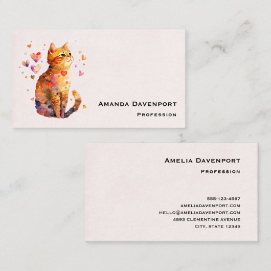 Carte De Visite Cute Tabby Chat avec Coeurs (Devant / Derrière)