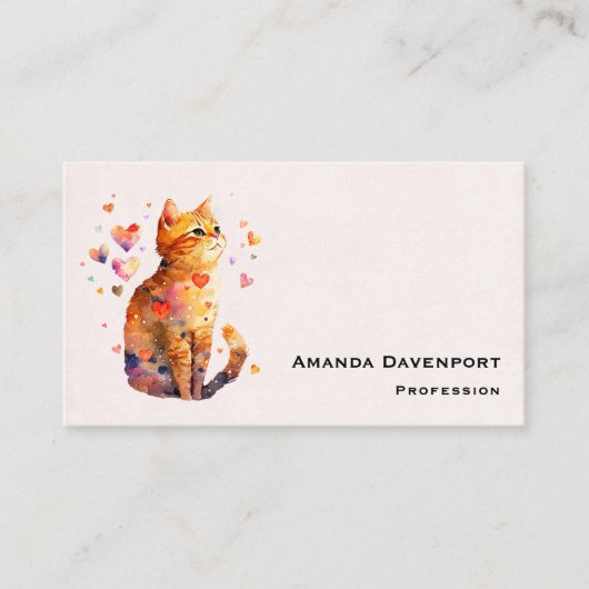 Carte De Visite Cute Tabby Chat avec Coeurs (Devant)