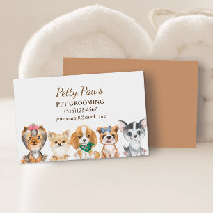 Carte De Visite Cute Watercolor Chiots Service de toilettage pour